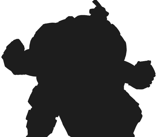 Sumo wresler with red tattoos, blue skirt with wave patterns and cybernetic enchancements on his neck, hands and legs